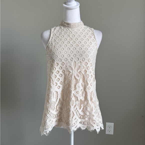 Rewind Tops - Ivory Sleeveless Lace Front Sleeveless Tank Top